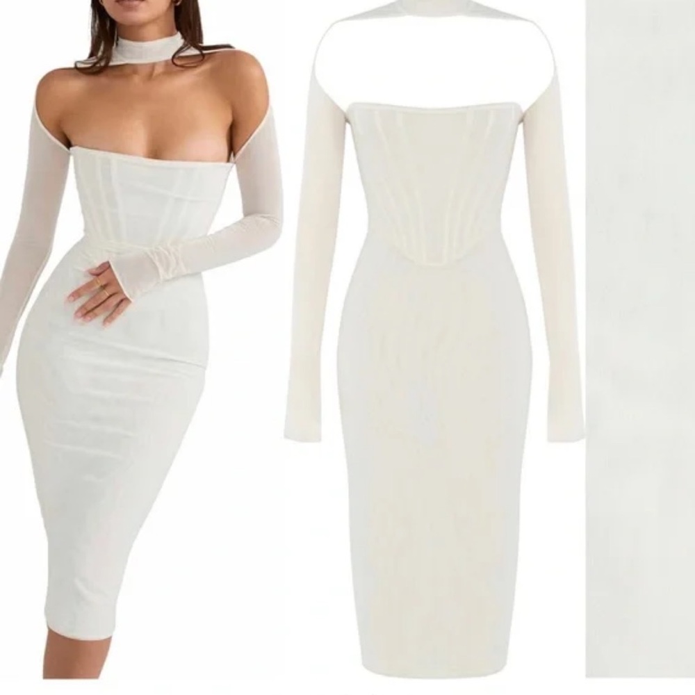 NWOT House of CB White Long Sleeve Dress